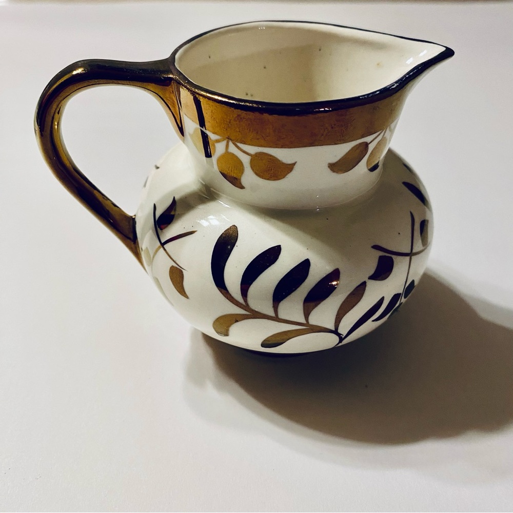 Lancaster Hanley English Ware Creamer #824 Gold & Brown-Cream colors